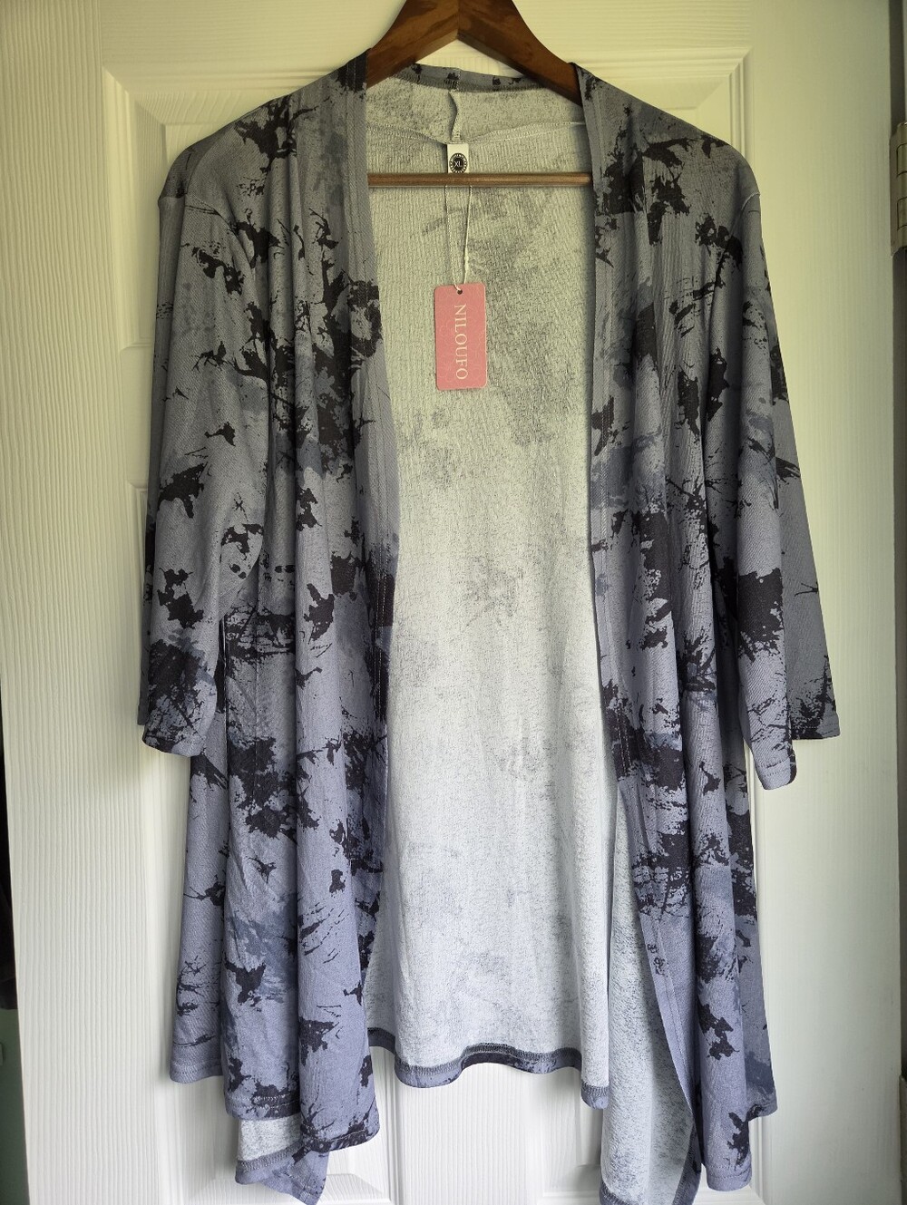 Grey Black Tie Dye Cardigan Open Front Duster XL 100% PolyesterLightweight